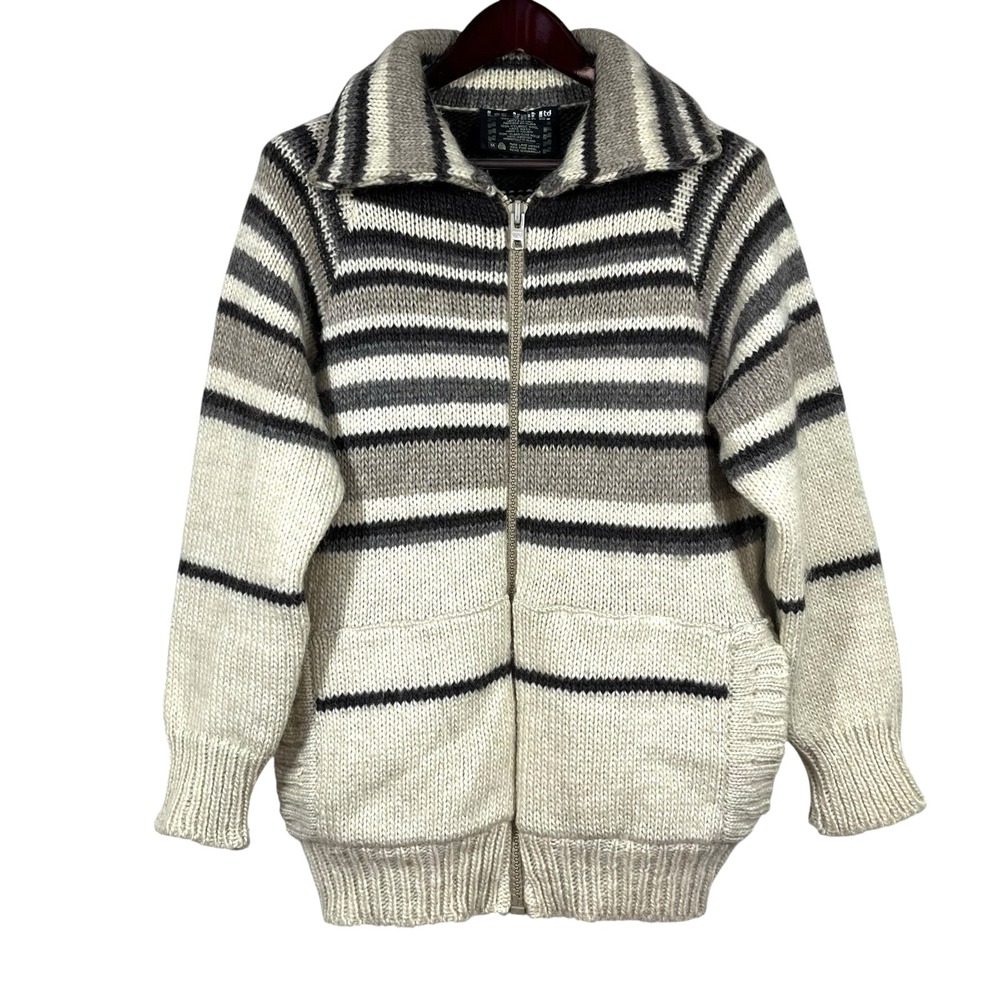 Vtg Les Knit 100% Icelandic Wool Full Zip Sweater Mens M Chunky Knit Cardigan